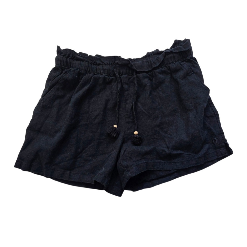 Hang Ten Women's Linen Blend Shorts Black Paperbag Waist Boho Coastal Women's S
